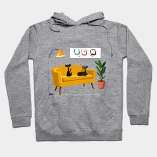 Mid Century Cats on Yellow Retro Sofa Hoodie